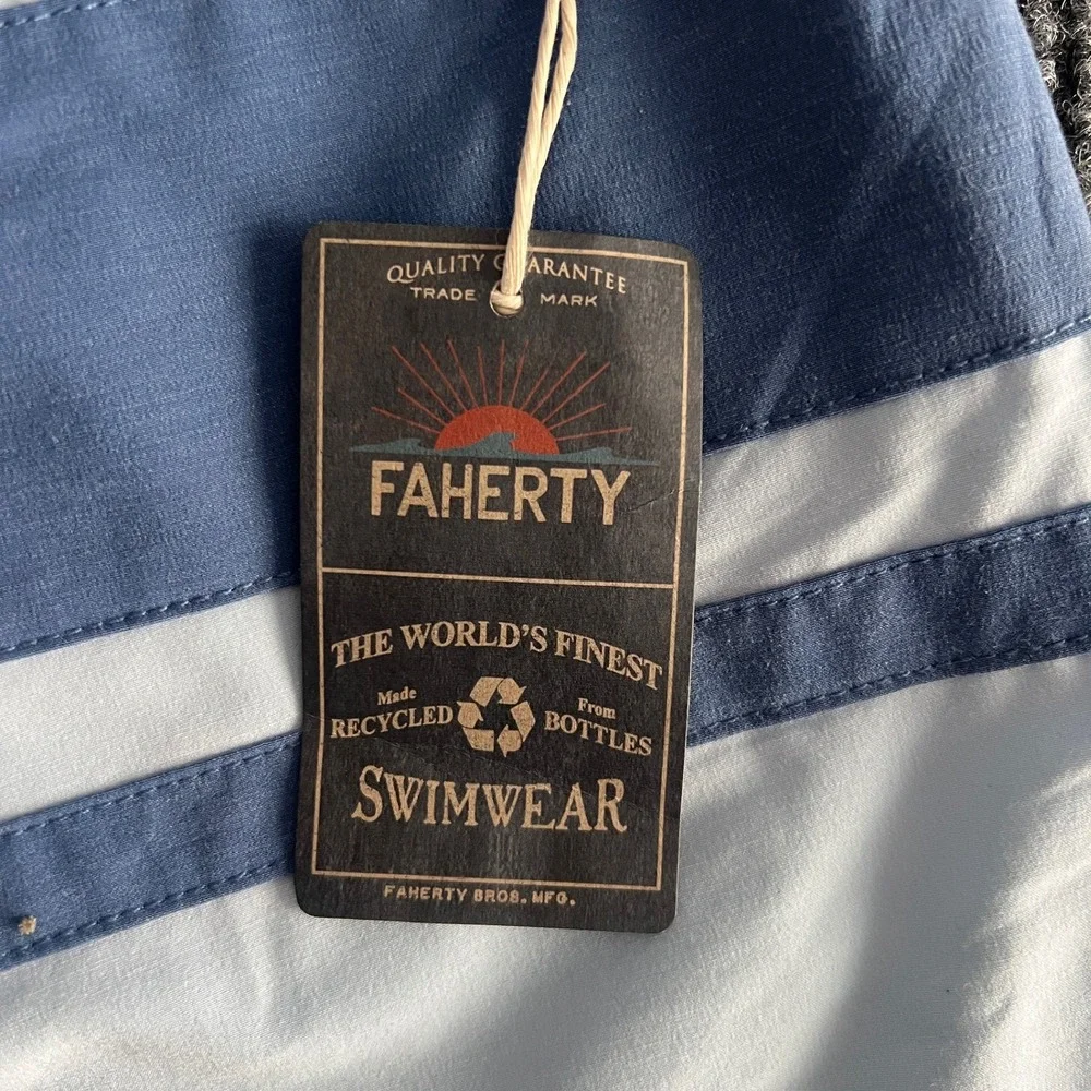 NWT Faherty Men's XXL Beacon Trunk Sky Surf Stripe Swim Shorts Blue MSS2202-SSF